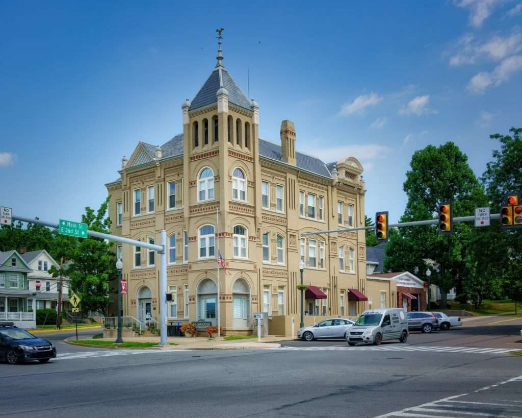 A shot of a tan building in Bloomsburg pa