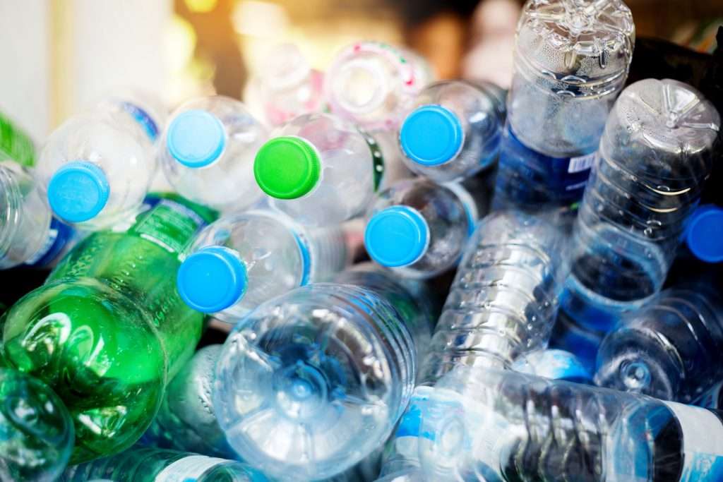 A close up shot of recycling bottles