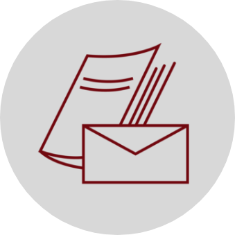 A circle icon of mail with a book